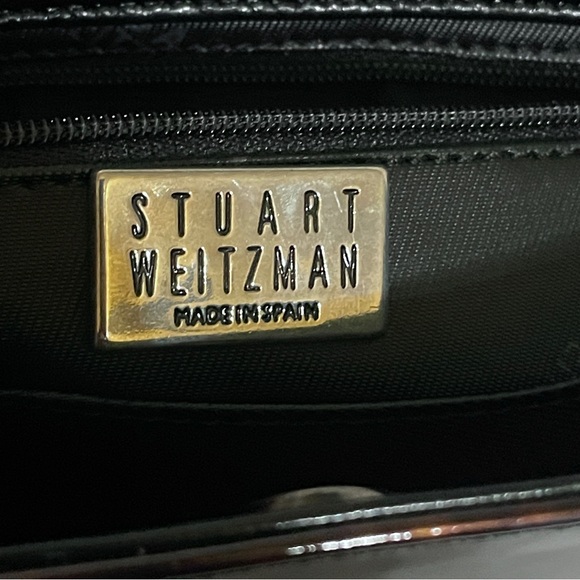 Vintage Stuart Weitzman Tortoise Print Brown Structured Tote Black Beaded Handle - Picture 3 of 16